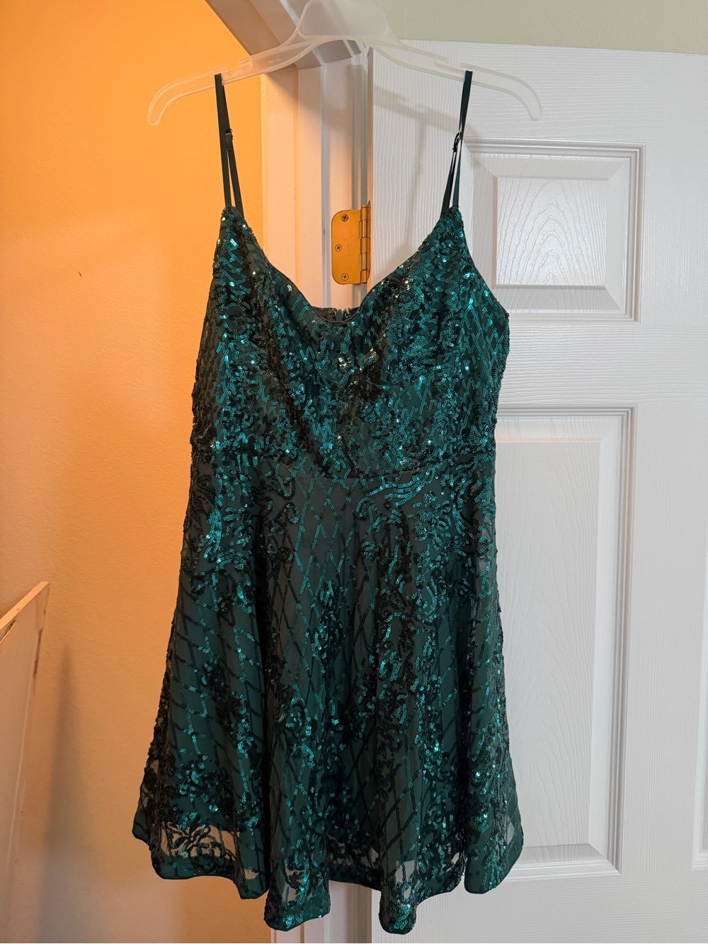 Lulu's Emerald Green Sequin Slip Dress with Spaghetti Straps